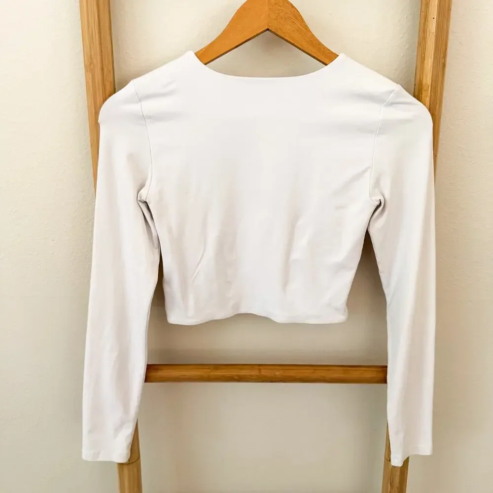 Aritzia Babaton Long Sleeve Crew Neck Crop Top White Double Layer Stretch Small